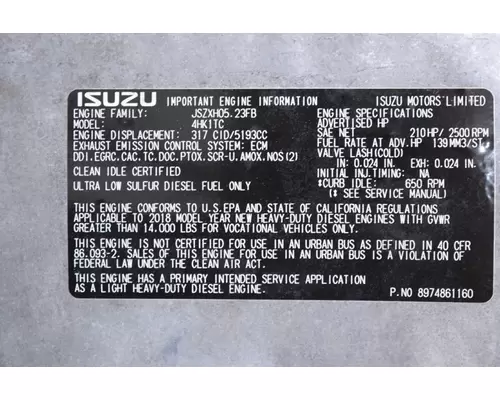 ISUZU 4HK1TC Engine