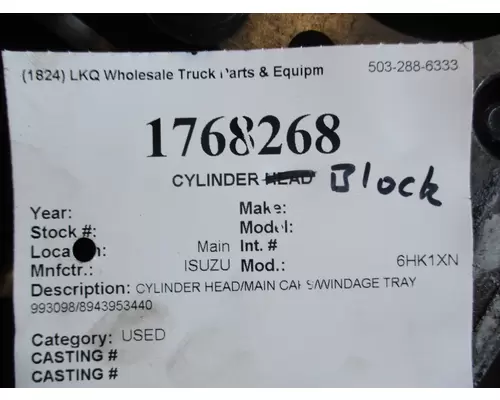 ISUZU 6HK1XN CYLINDER BLOCK