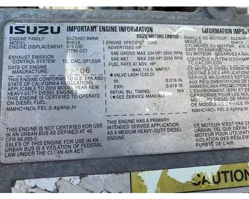 ISUZU 6HK1X Engine Assembly