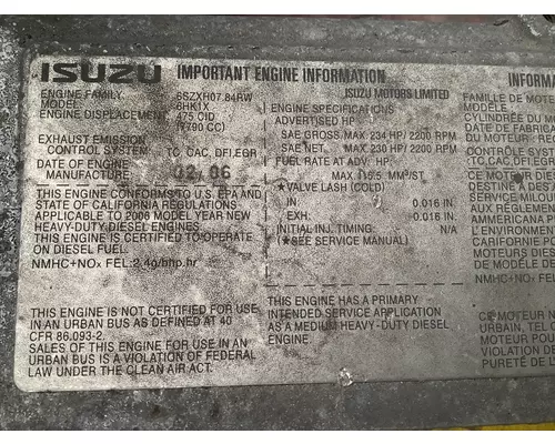 ISUZU 6HK1 Engine Assembly