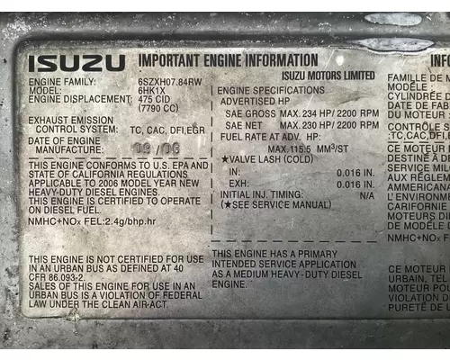 ISUZU 6HK1 Engine Assembly