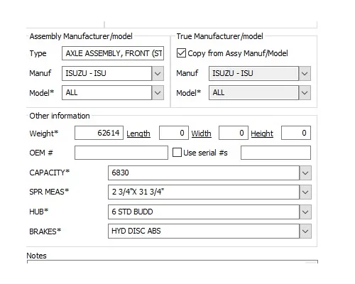 ISUZU ALL AXLE ASSEMBLY, FRONT (STEER)