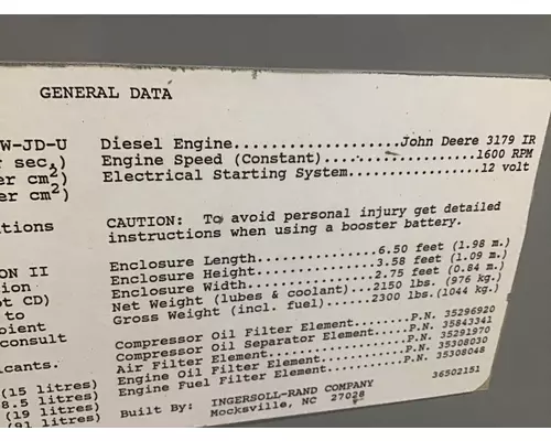 Ingersoll-Rand P--100--W--JD--U Air Compressor