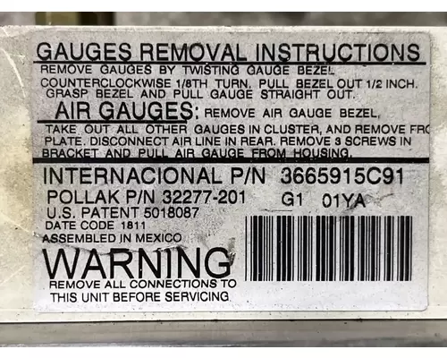 International 9200I Instrument Cluster