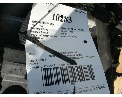 Engine Assembly INTERNATIONAL DT 466E Big 3 Truck Parts, LLC