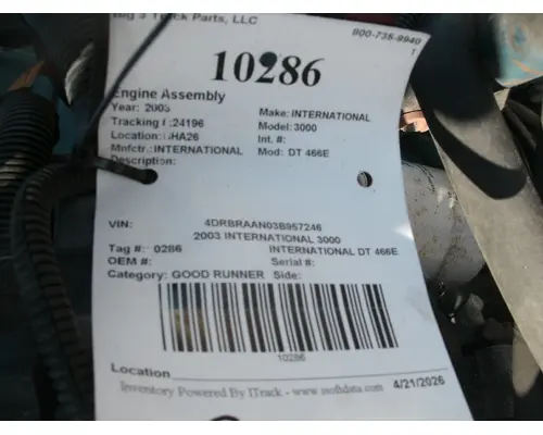 Engine Assembly INTERNATIONAL DT 466E Big 3 Truck Parts, LLC