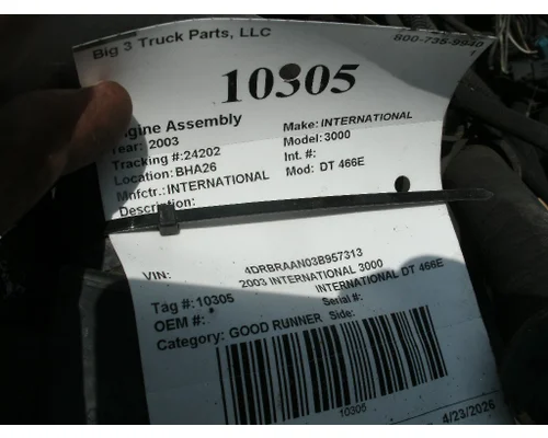 Engine Assembly INTERNATIONAL DT 466E Big 3 Truck Parts, LLC