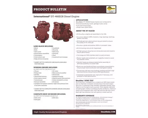 Engine Assembly International DT 466EGR Heavy Quip, Inc. dba Diesel Sales