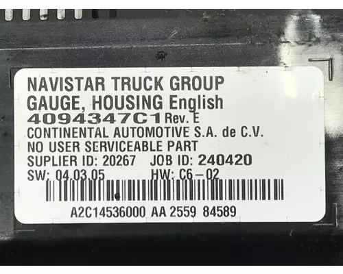 International MV607 Instrument Cluster