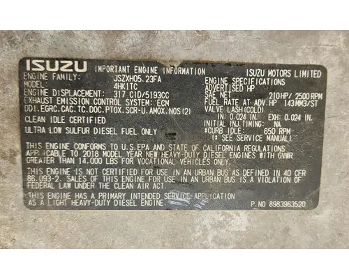Isuzu 4HK1-TC Engine Assembly