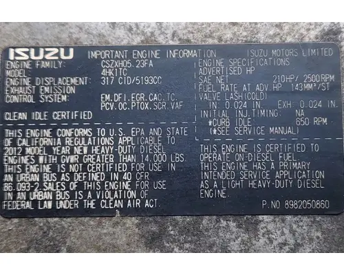 Isuzu 4HK1-TC Engine Assembly