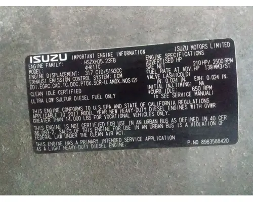 Engine Assembly Isuzu 4HK1-TC Complete Recycling Group LLC