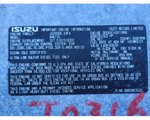 Engine Assembly Isuzu 4HK1-TC Complete Recycling Group LLC