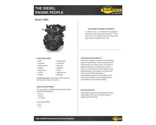 Engine Assembly Isuzu 4JB1 Heavy Quip, Inc. dba Diesel Sales