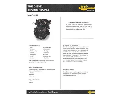 Engine Assembly Isuzu 4JB1 Heavy Quip, Inc. dba Diesel Sales