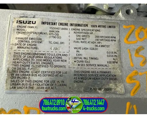 Isuzu 6HK1-80342 Engine Assembly