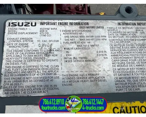 Isuzu 6HK1-83663 Engine Assembly