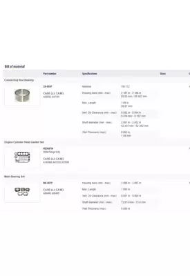 JI CASE 188D Engine Reman Kit