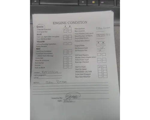 JOHN DEERE 4045HFC04 ENGINE ASSEMBLY