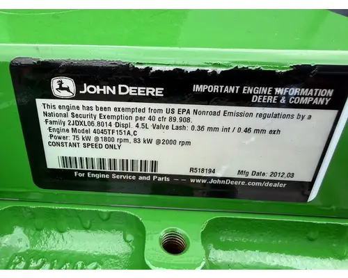 JOHN DEERE 4045TF151 Engine Assembly