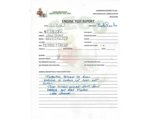 JOHN DEERE 4045TF275D Engine Assembly