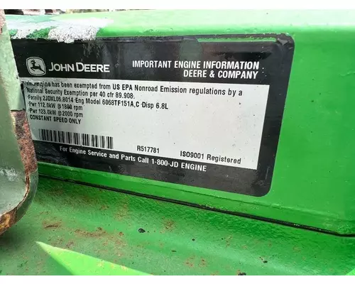 JOHN DEERE 6068TF151A Engine Assembly