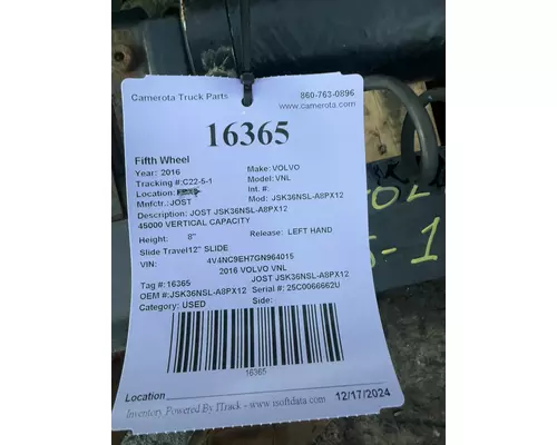 JOST JSK36NSL-A8PX12 Fifth Wheel