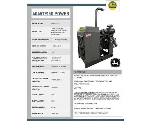 John Deere 4045TF150 Engine Assembly