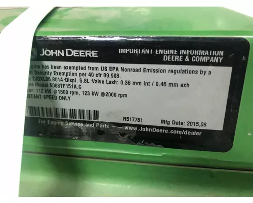 John Deere 6068TF151 Engine Assembly