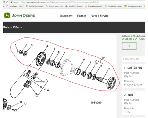 John Deere 770 Equip Axle Shaft