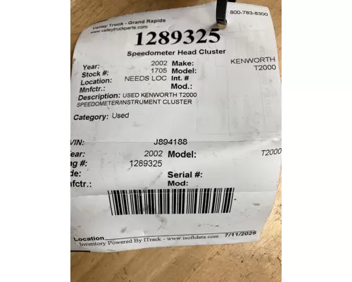 KENWORTH T2000 Speedometer Head Cluster