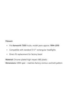 KENWORTH T300 Body Parts, Misc.