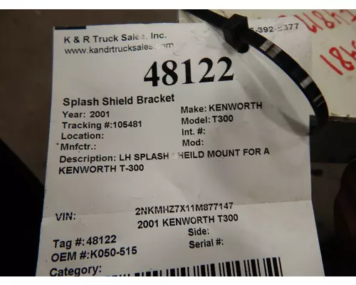 KENWORTH T300 Bracket, Splash Shield