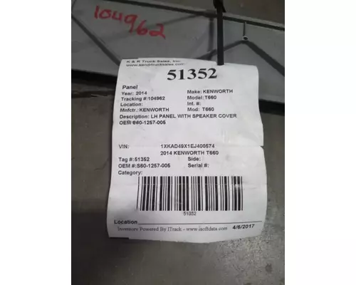 KENWORTH T660 Body Parts, Misc.