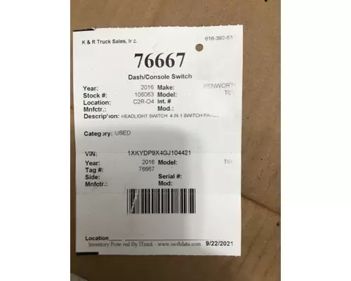 KENWORTH T680 Dash  Console Switch