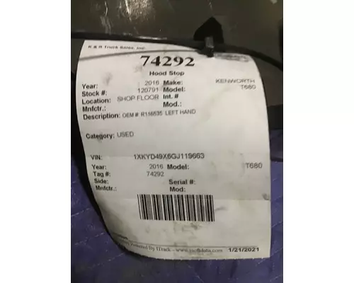 KENWORTH T680 Hood Stop  Rest