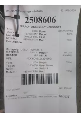 KENWORTH T680 MIRROR ASSEMBLY CAB/DOOR