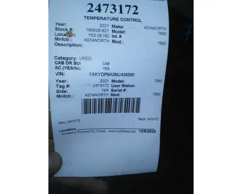 KENWORTH T680 TEMPERATURE CONTROL