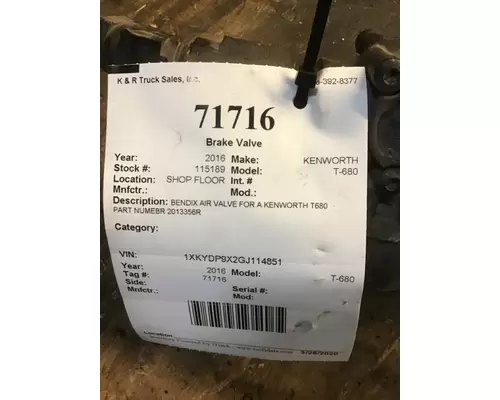 KENWORTH T680 Valve, Brake