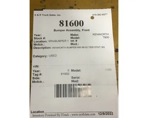 KENWORTH T800 Bumper Assembly, Front
