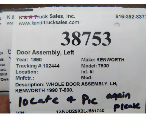 KENWORTH T800 Door Assembly