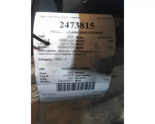 KENWORTH T880 FENDER, SPLASH SHIELDGUARD