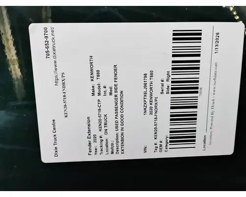 KENWORTH T880 Fender Extension