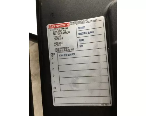 KENWORTH W900 Interior Parts, Misc.