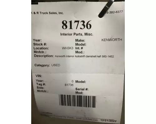 KENWORTH  Interior Parts, Misc.