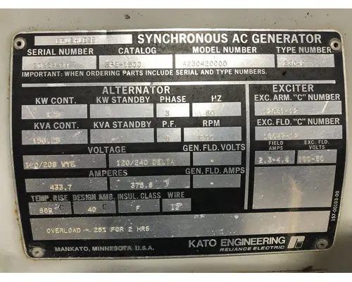 Kato Engineering A230420000 Generator Set
