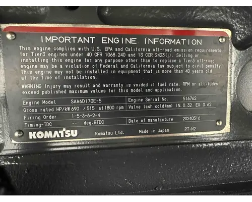 Komatsu SAA6D170E-5 Engine Assembly
