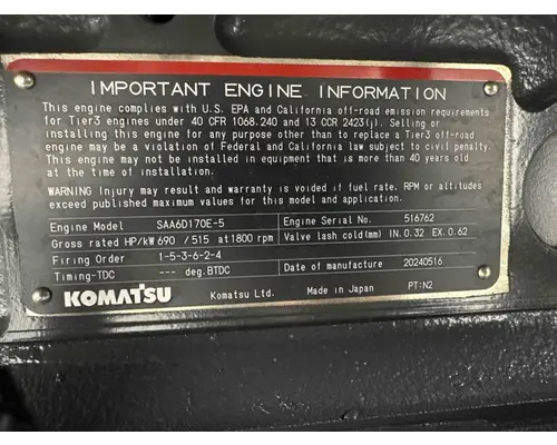 Komatsu SAA6D170E-5 Engine Assembly