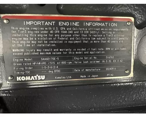 Komatsu SAA6D170E-5 Engine Assembly