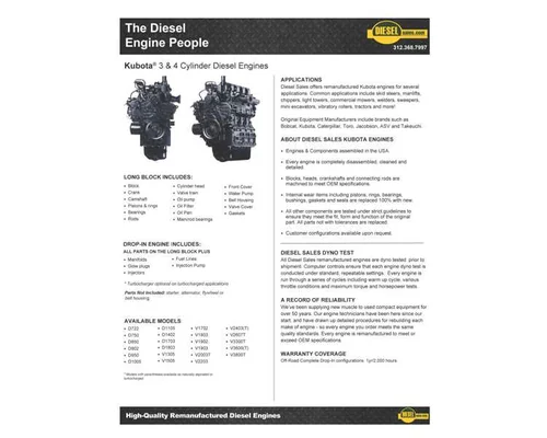 Kubota ENGINE COMPLETE Engine Assembly